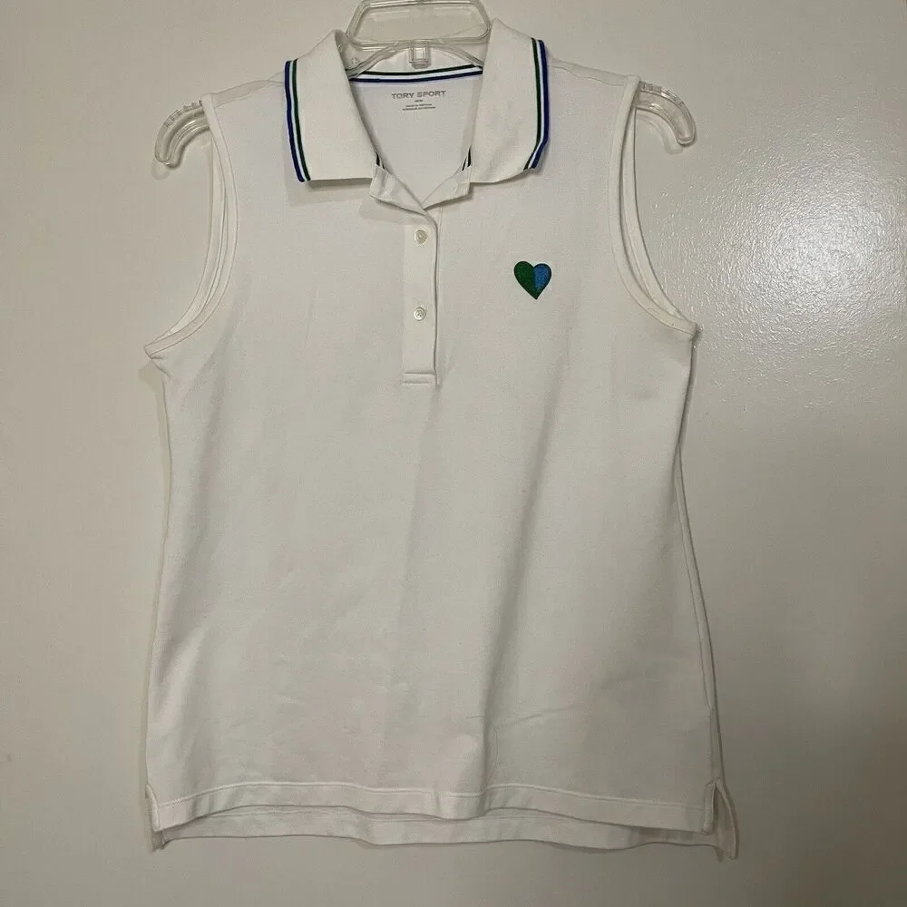 Tory Burch Sport white cotton sleeveless polo size medium